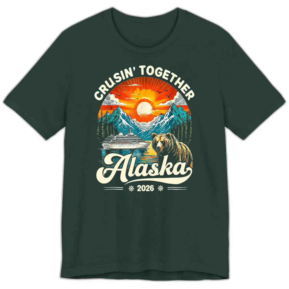 Cruisin' Together Alaska 2026 Bear and Ship Premium T-Shirt in Forest