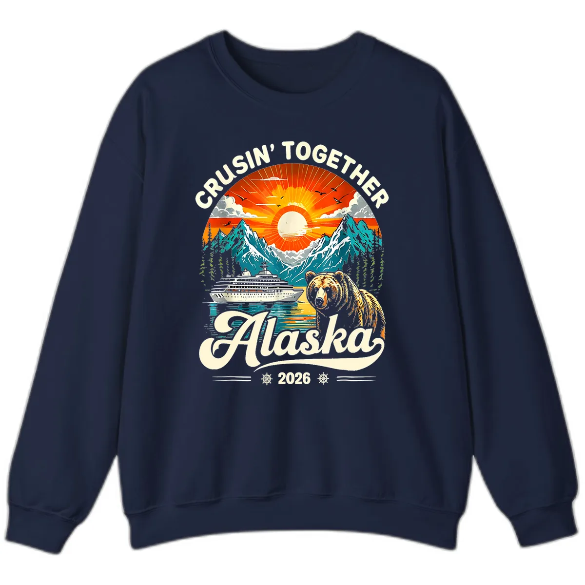 Cruisin' Together Alaska 2026 Bear and Ship Sweatshirt in Navy