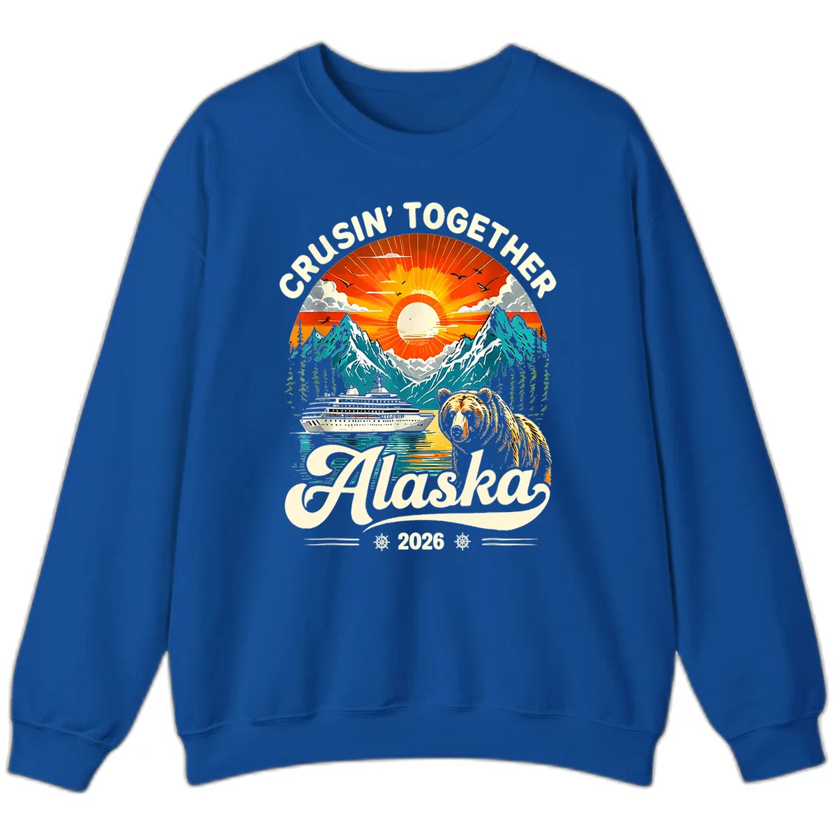 Cruisin' Together Alaska 2026 Bear and Ship Sweatshirt in Royal