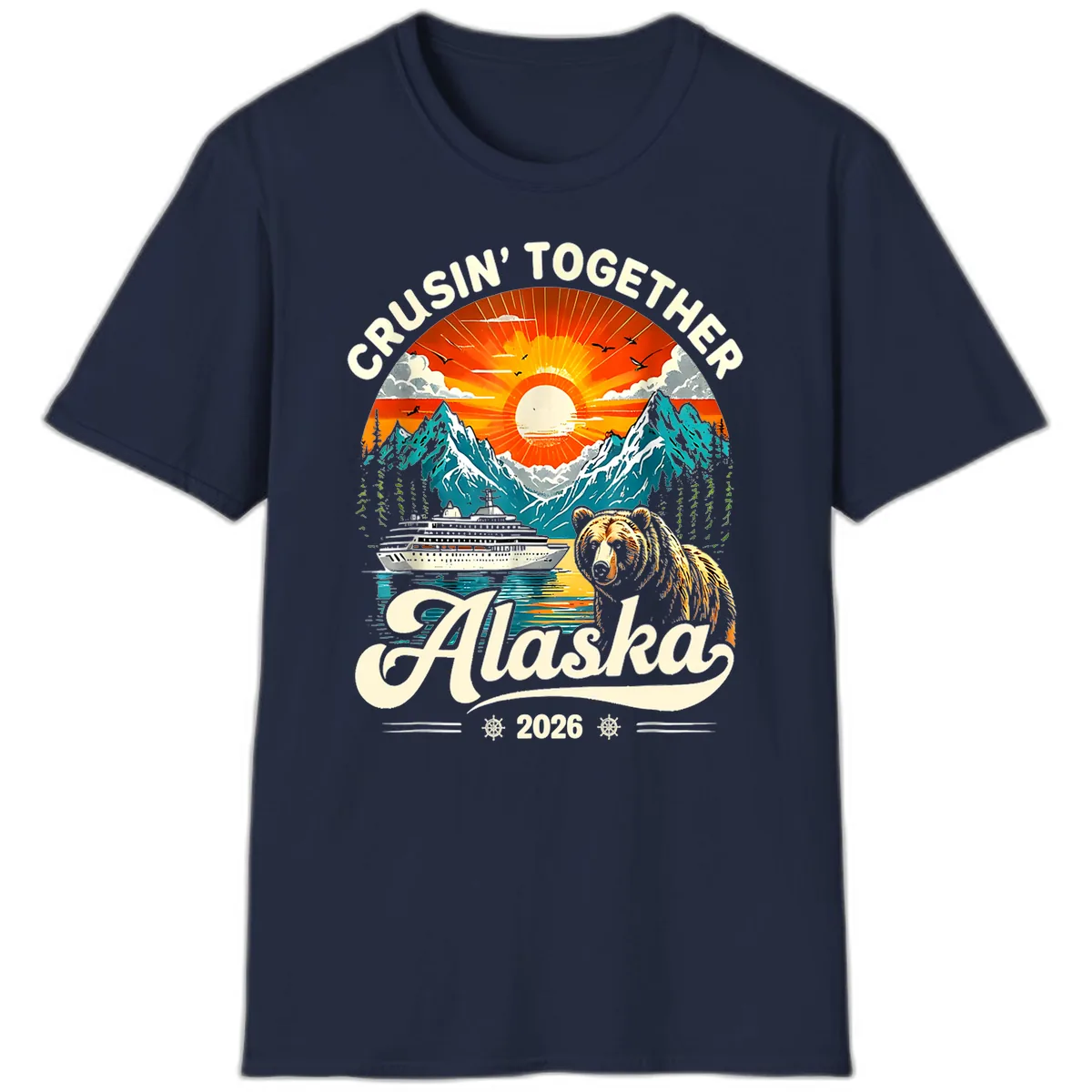Cruisin' Together Alaska 2026 Bear and Ship T-Shirt in Navy
