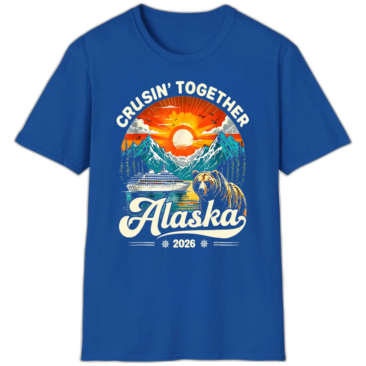 Cruisin' Together Alaska 2026 Bear and Ship T-Shirt in Royal
