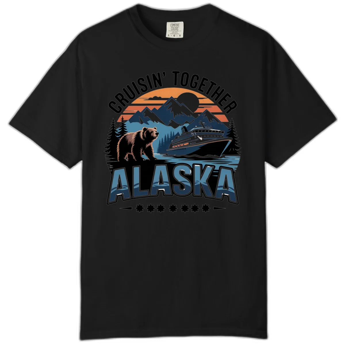 Cruisin' Together Alaska Bear and Cruise Ship Comfort Color in Black