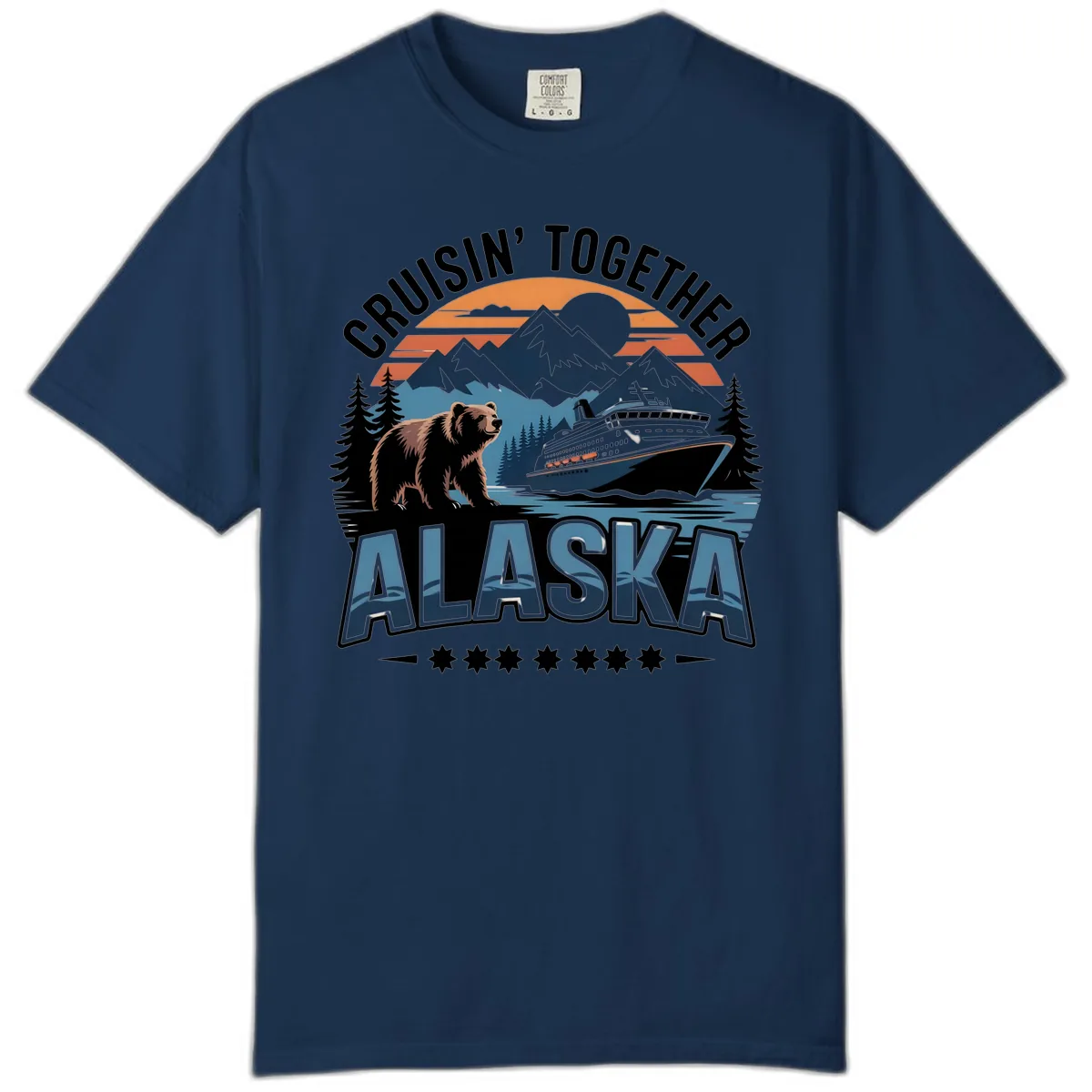 Cruisin' Together Alaska Bear and Cruise Ship Comfort Color in Navy