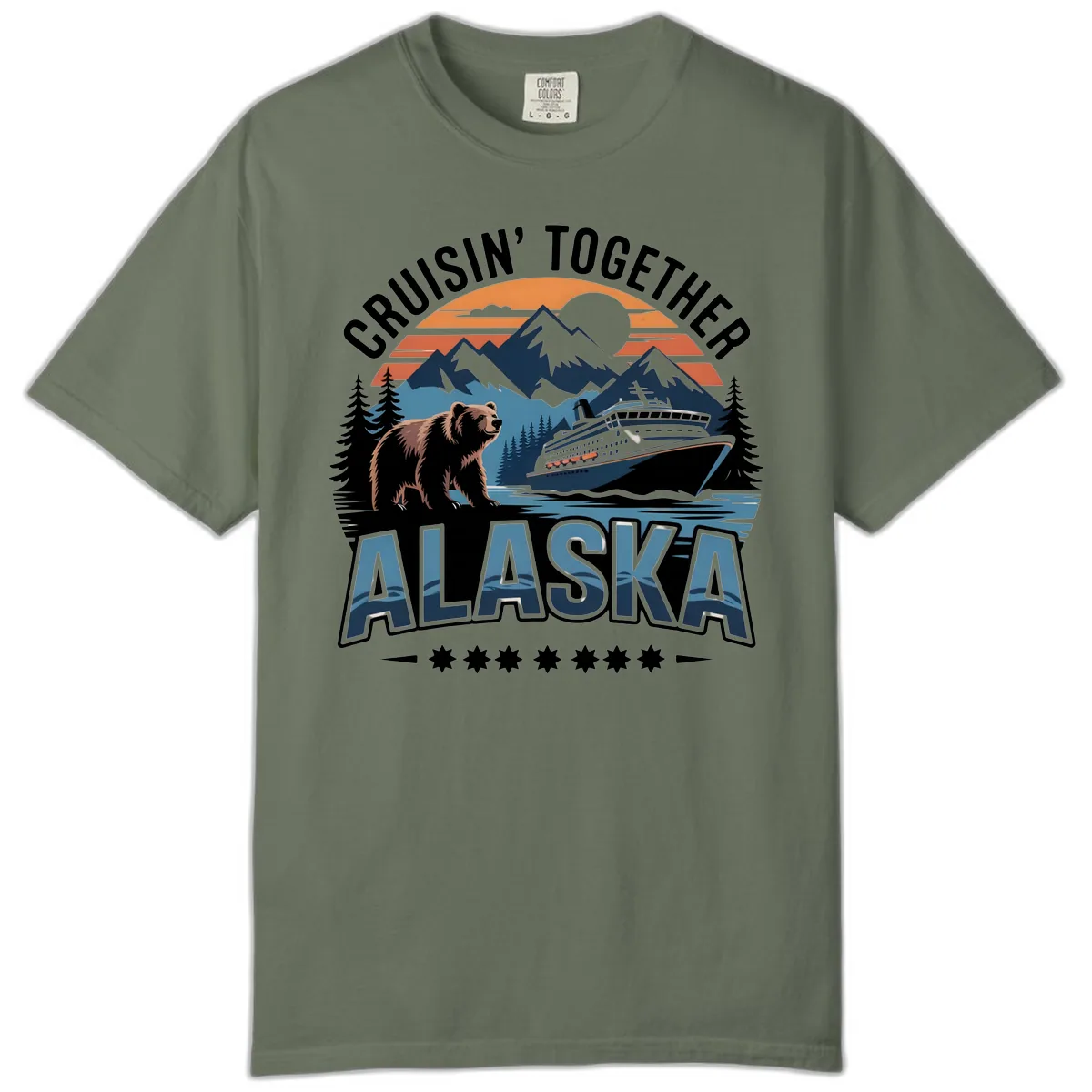 Cruisin' Together Alaska Bear and Cruise Ship Comfort Color in Moss