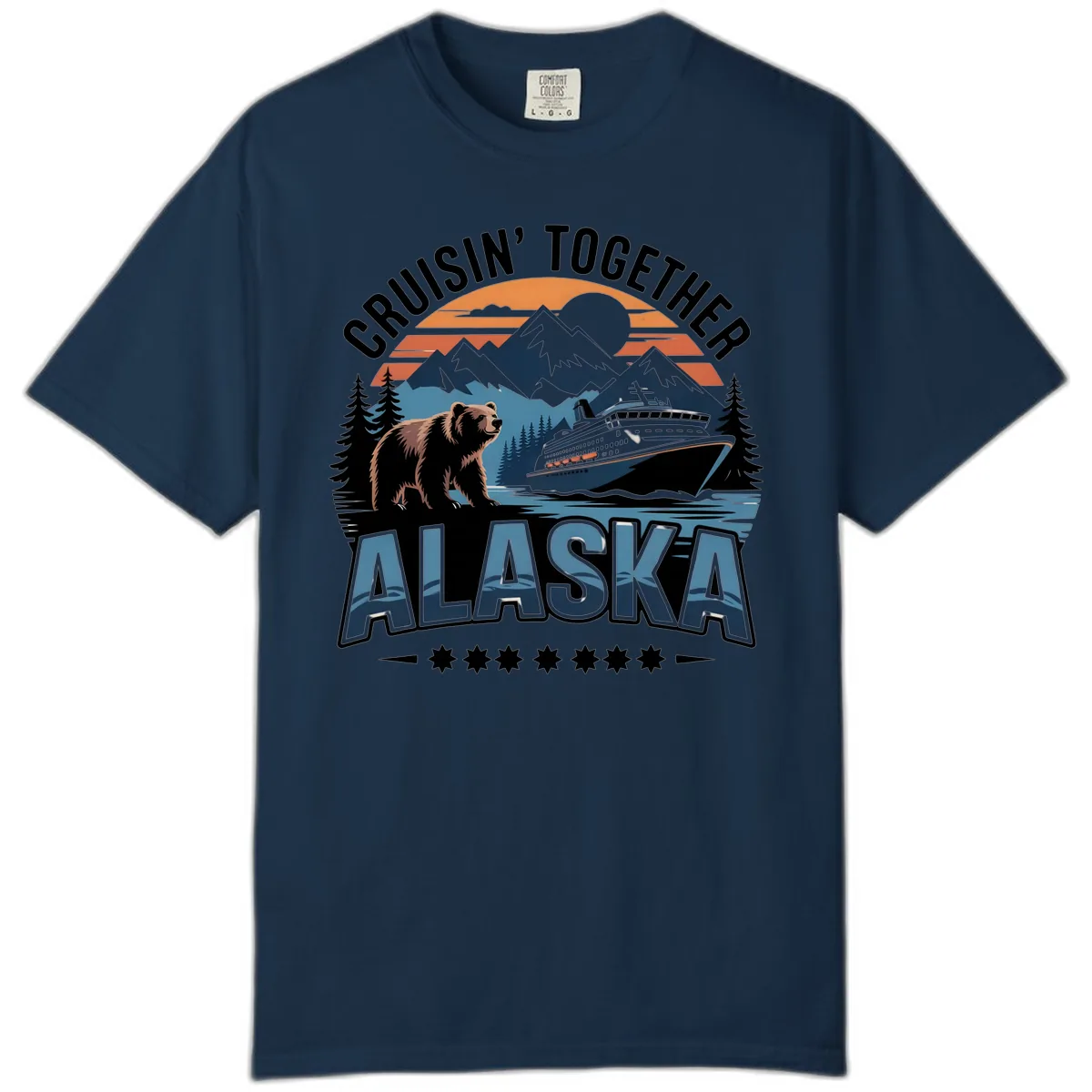 Cruisin' Together Alaska Bear and Cruise Ship Comfort Color in True Navy