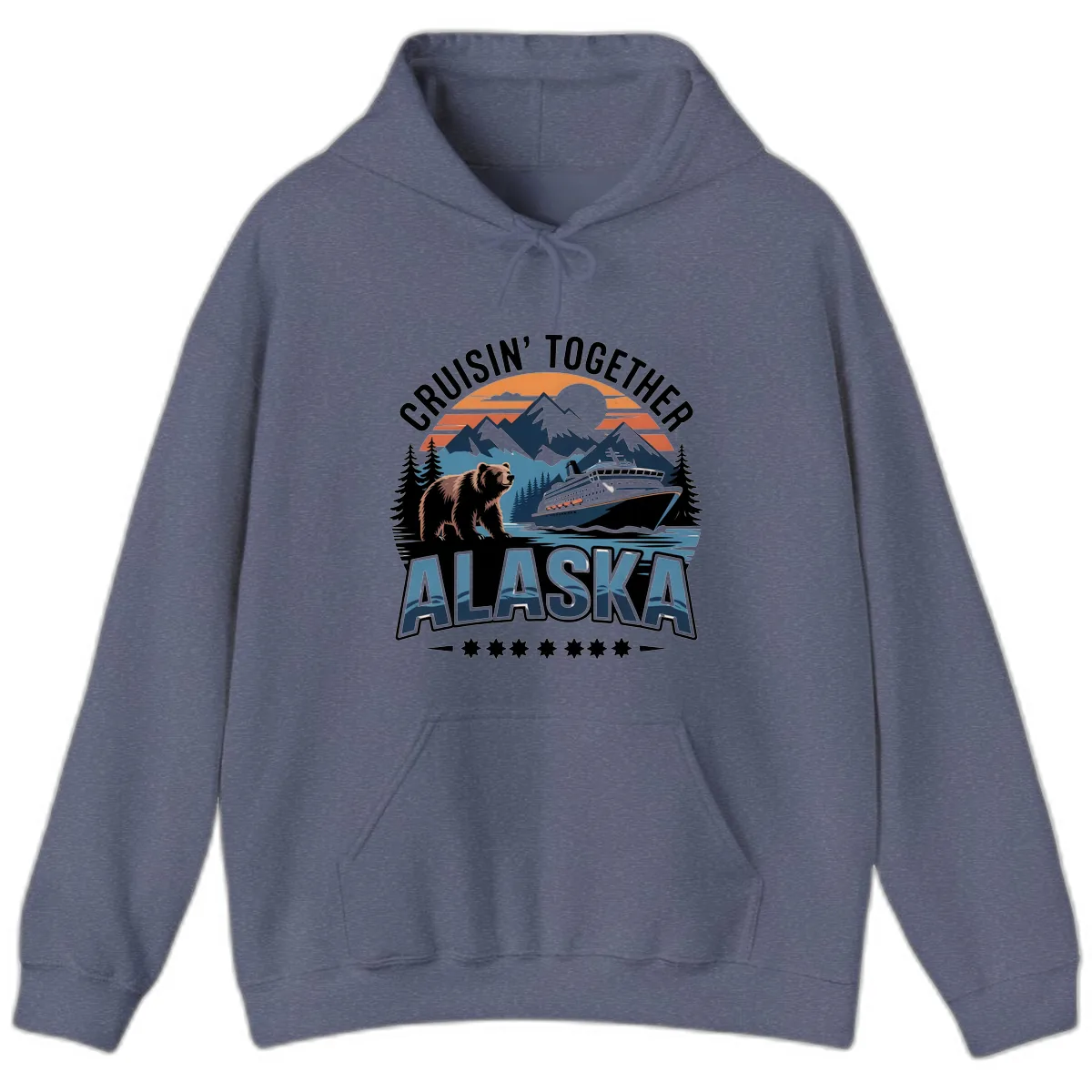 Cruisin' Together Alaska Bear and Cruise Ship Hoodie in Heather Navy