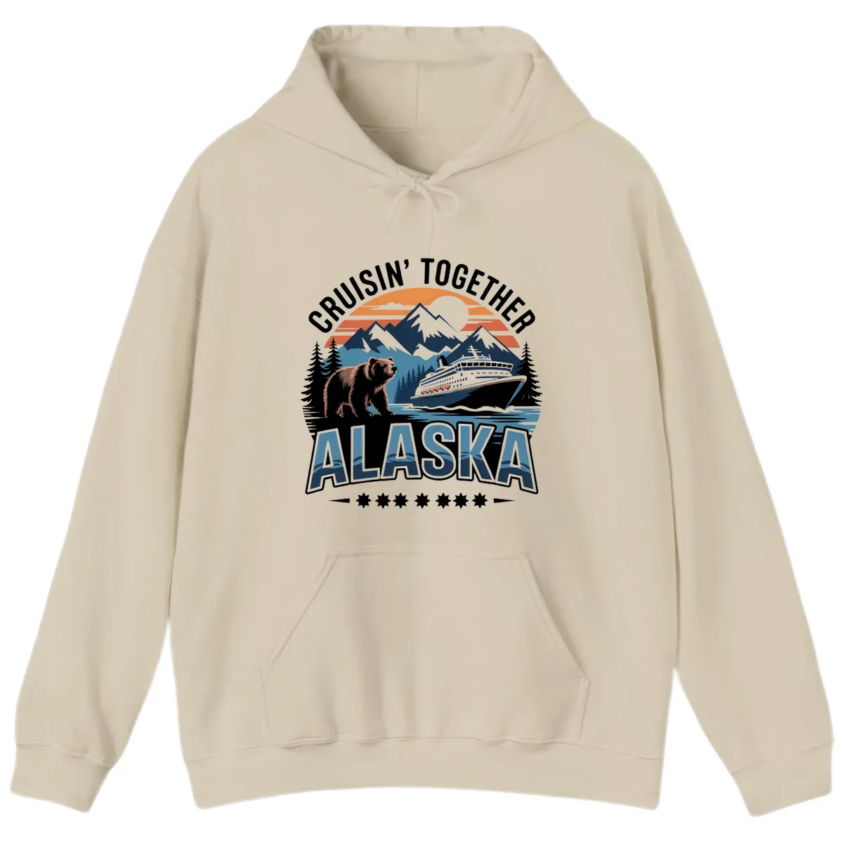 Cruisin' Together Alaska Bear and Cruise Ship Hoodie in Sand