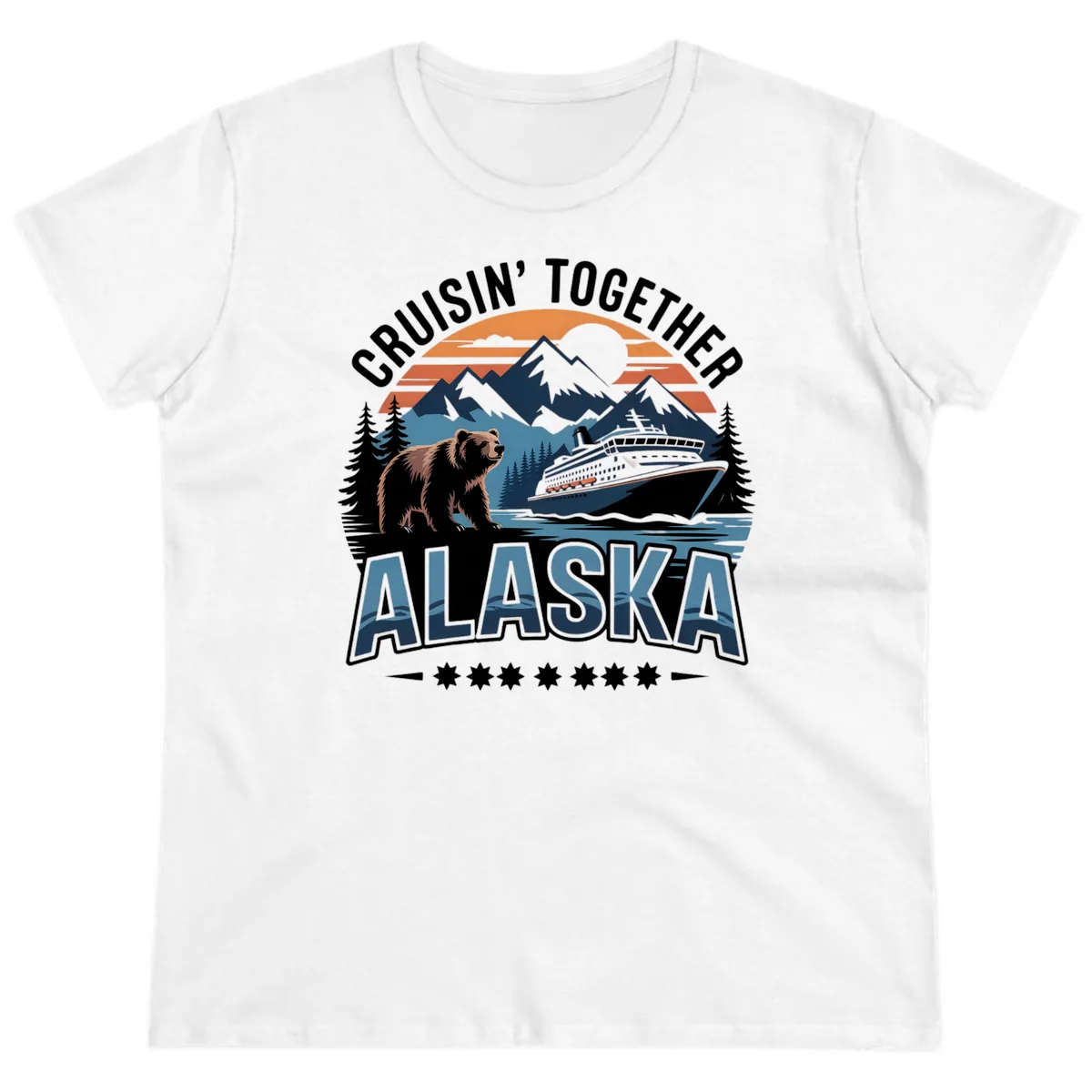 Cruisin' Together Alaska Bear and Cruise Ship Ladies Tee in White