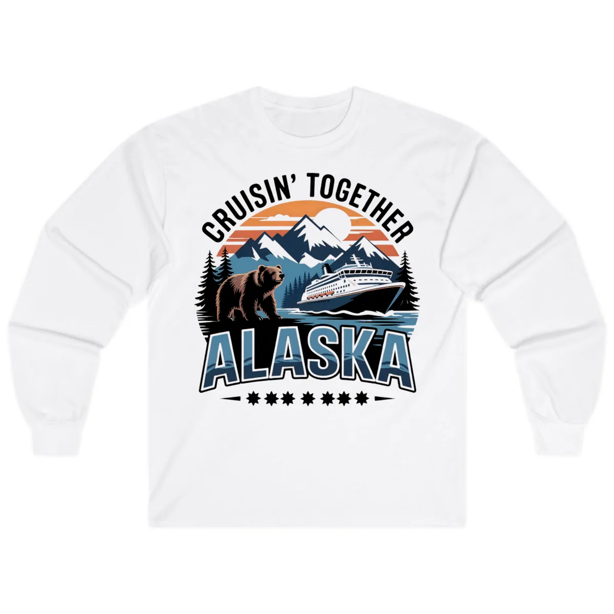 Cruisin' Together Alaska Bear and Cruise Ship Long Sleeve in White