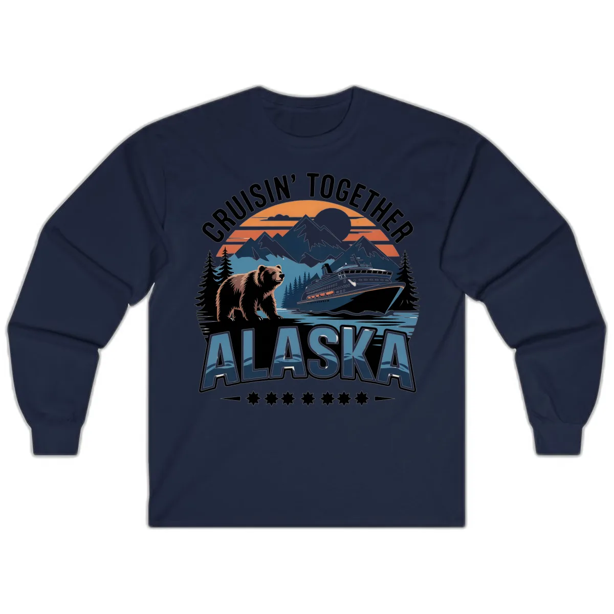 Cruisin' Together Alaska Bear and Cruise Ship Long Sleeve in Navy
