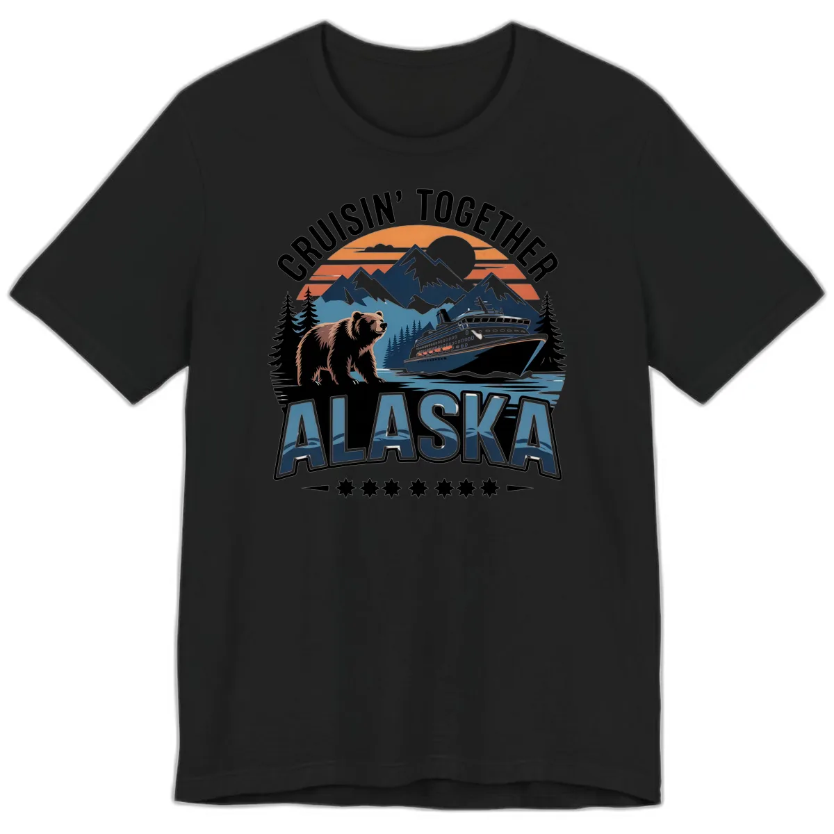 Cruisin' Together Alaska Bear and Cruise Ship Premium T-Shirt in Black