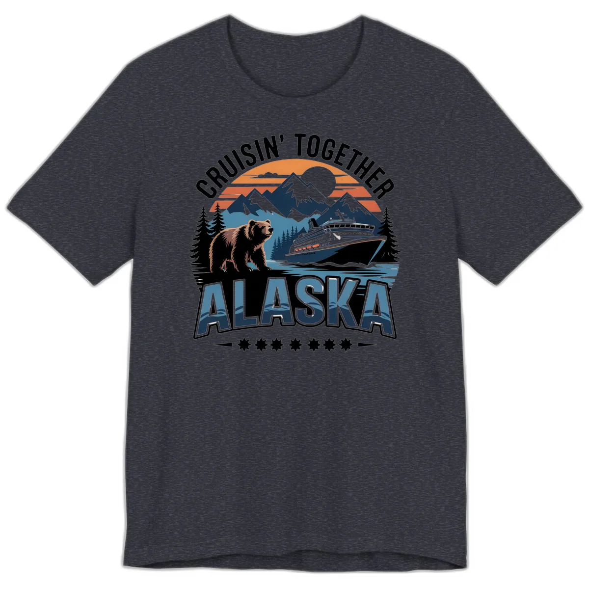 Cruisin' Together Alaska Bear and Cruise Ship Premium T-Shirt in Heather Navy