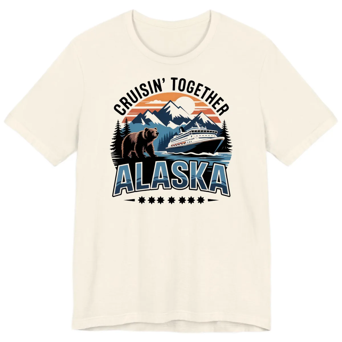 Cruisin' Together Alaska Bear and Cruise Ship Premium T-Shirt in Natural