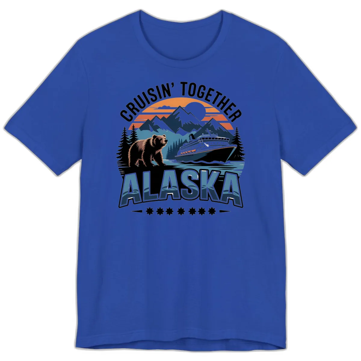Cruisin' Together Alaska Bear and Cruise Ship Premium T-Shirt in True Royal