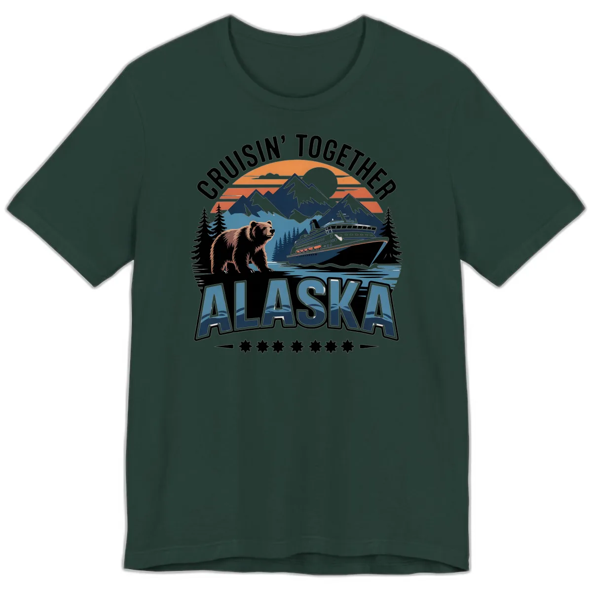 Cruisin' Together Alaska Bear and Cruise Ship Premium T-Shirt in Forest