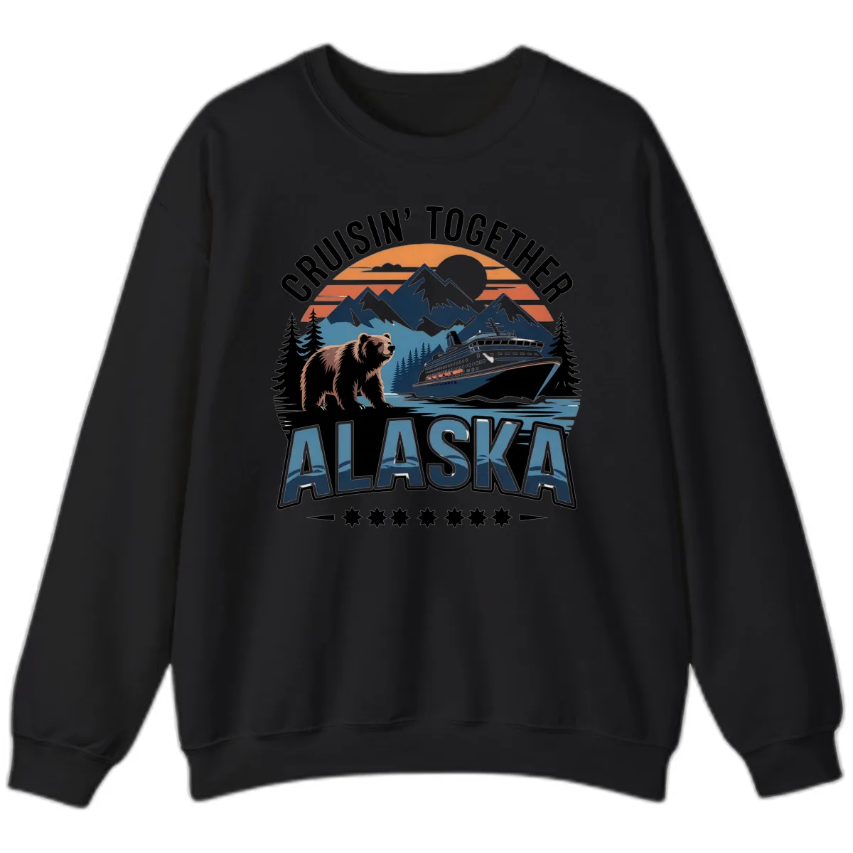 Cruisin' Together Alaska Bear and Cruise Ship Sweatshirt in Black
