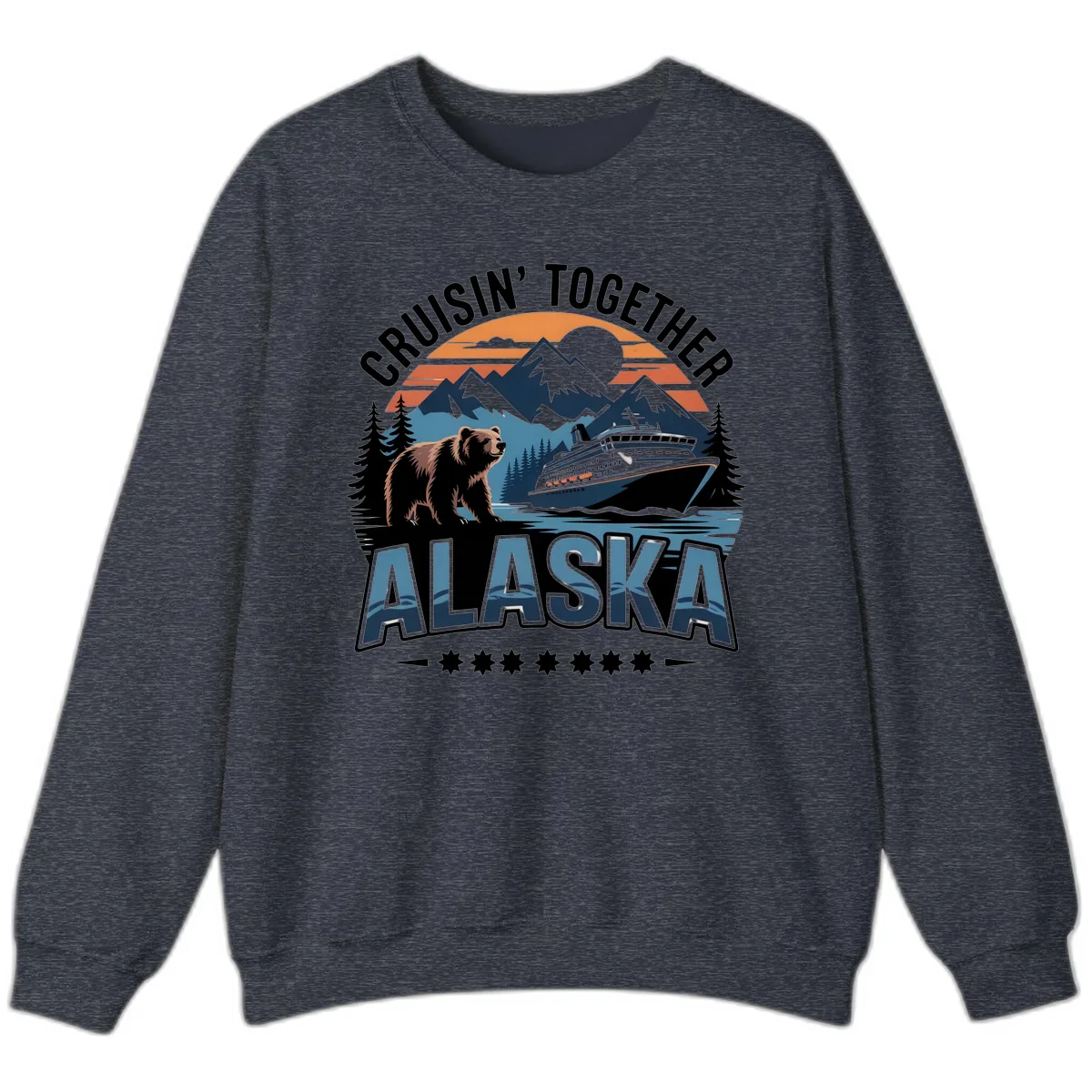 Cruisin' Together Alaska Bear and Cruise Ship Sweatshirt in Heather Sport Dark Navy