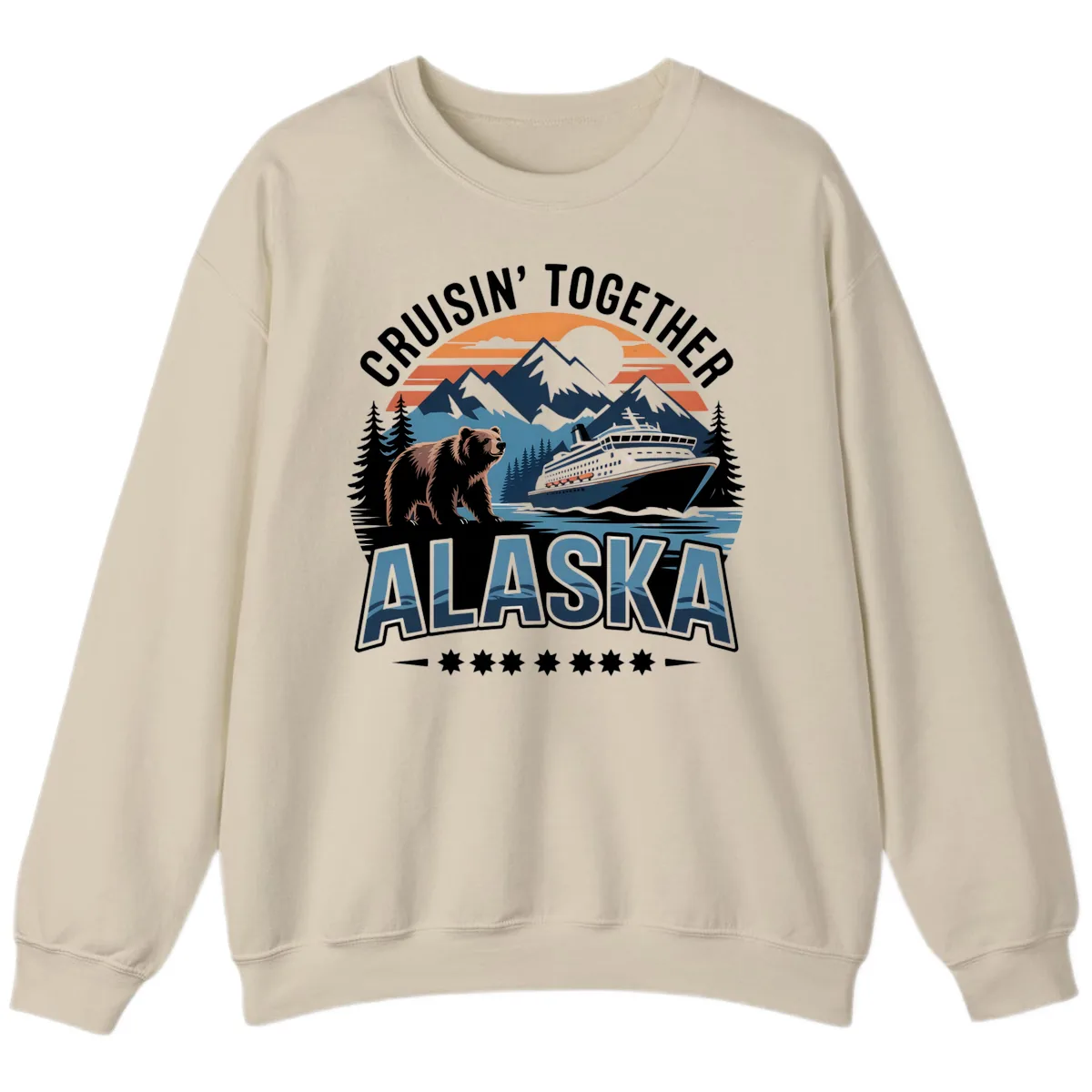 Cruisin' Together Alaska Bear and Cruise Ship Sweatshirt in Sand