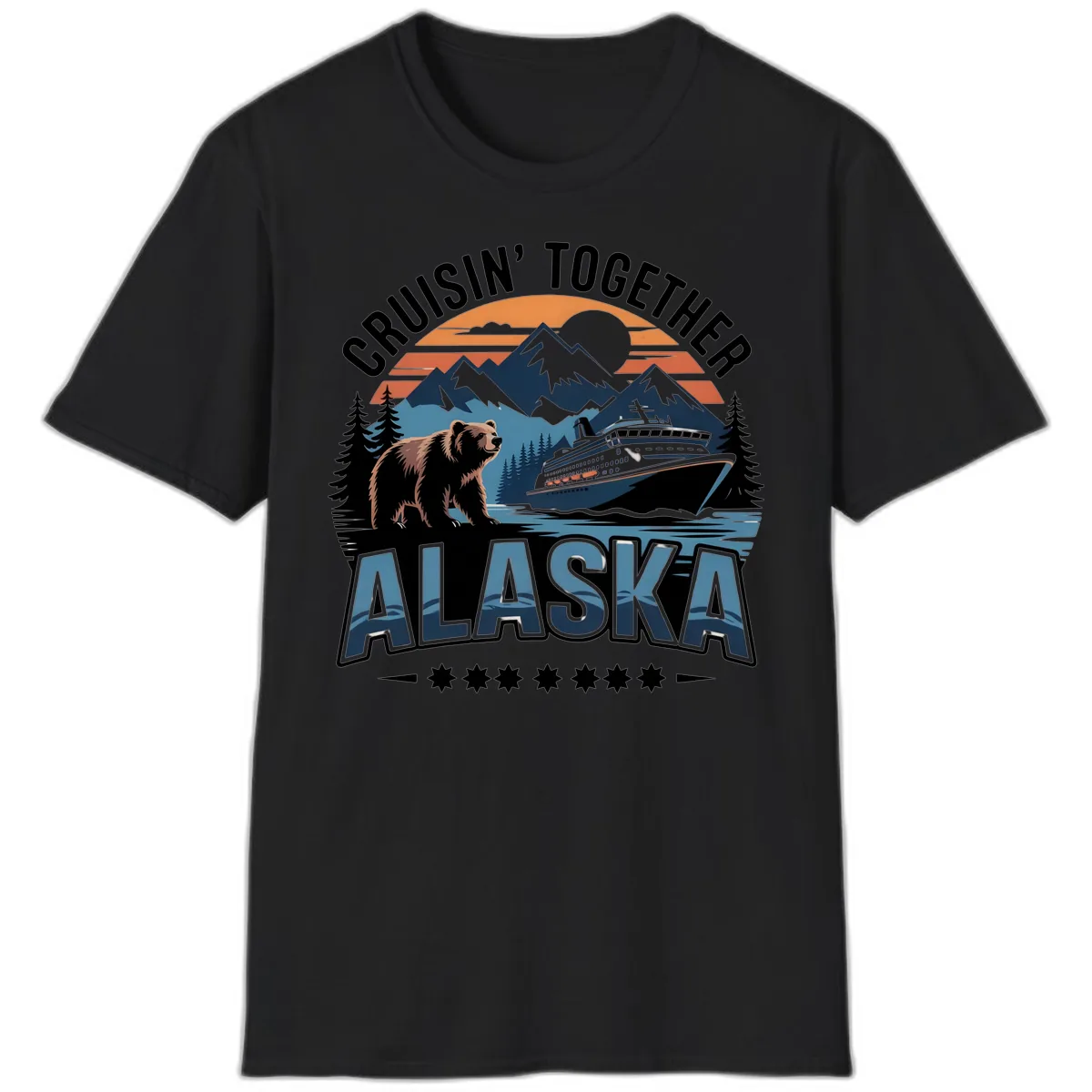 Cruisin' Together Alaska Bear and Cruise Ship T-Shirt in Black
