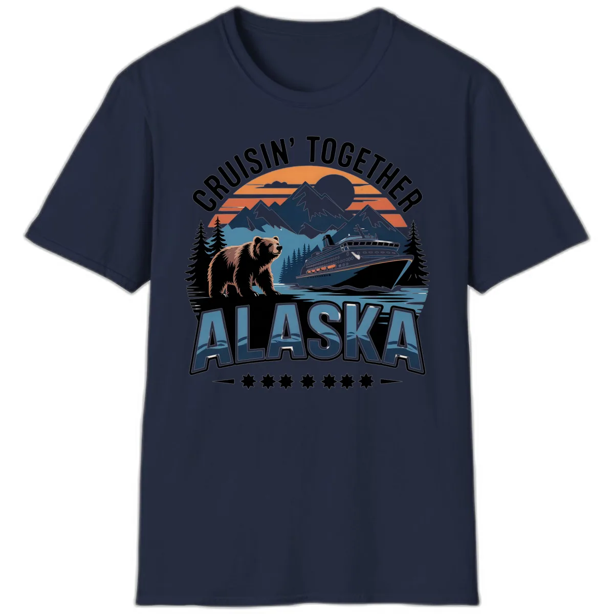 Cruisin' Together Alaska Bear and Cruise Ship T-Shirt in Navy