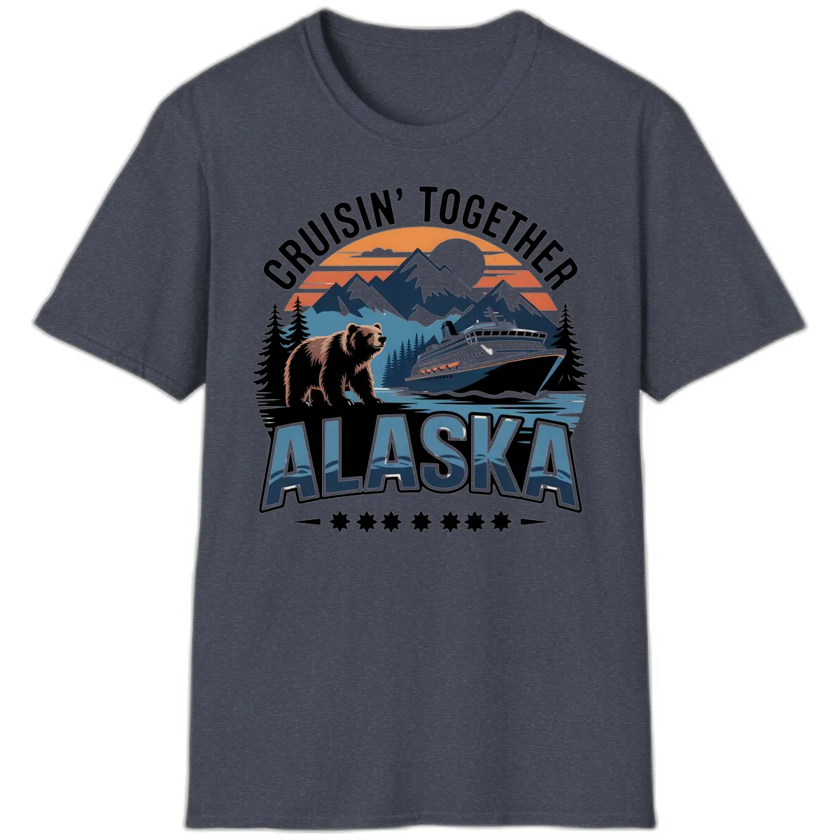 Cruisin' Together Alaska Bear and Cruise Ship T-Shirt in Heather Navy