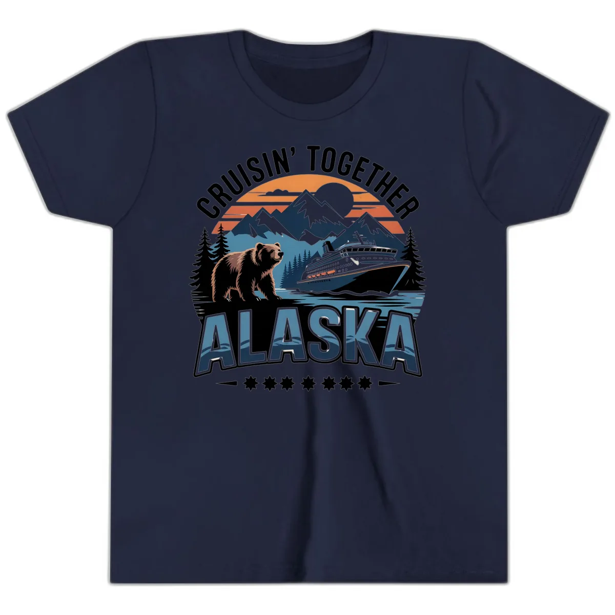 Cruisin' Together Alaska Bear and Cruise Ship Youth T-Shirt in Navy