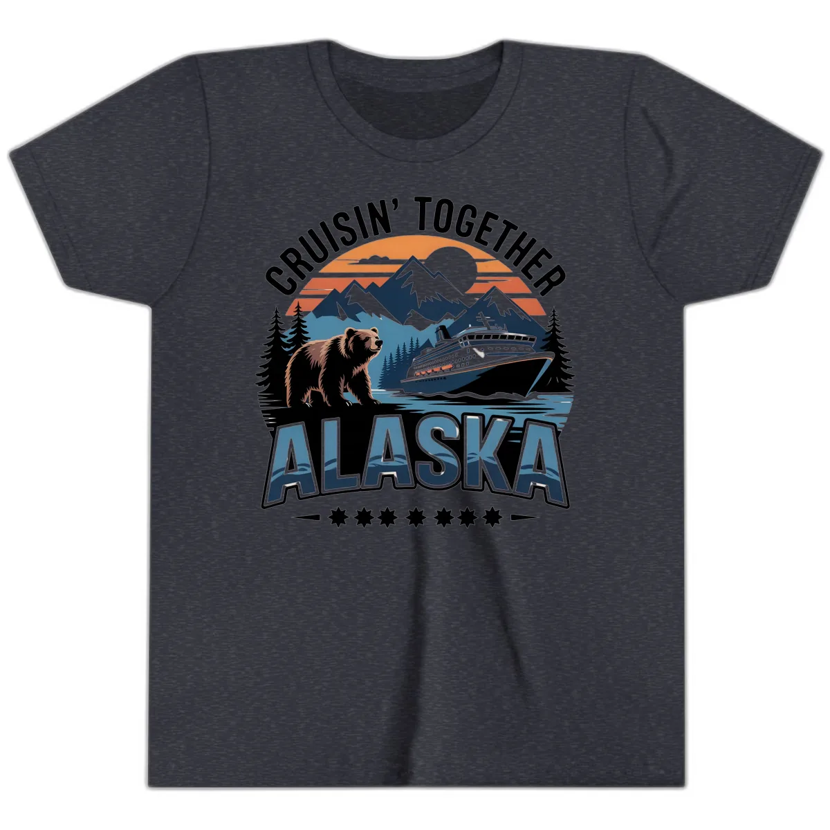Cruisin' Together Alaska Bear and Cruise Ship Youth T-Shirt in Heather Navy
