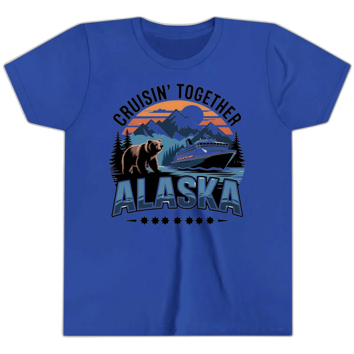 Cruisin' Together Alaska Bear and Cruise Ship Youth T-Shirt in True Royal