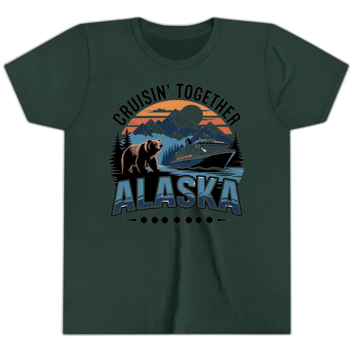 Cruisin' Together Alaska Bear and Cruise Ship Youth T-Shirt in Forest