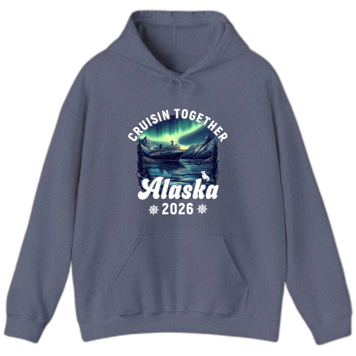 Cruisin Together Alaska 2026 Cruise Ship Hoodie in Heather Navy