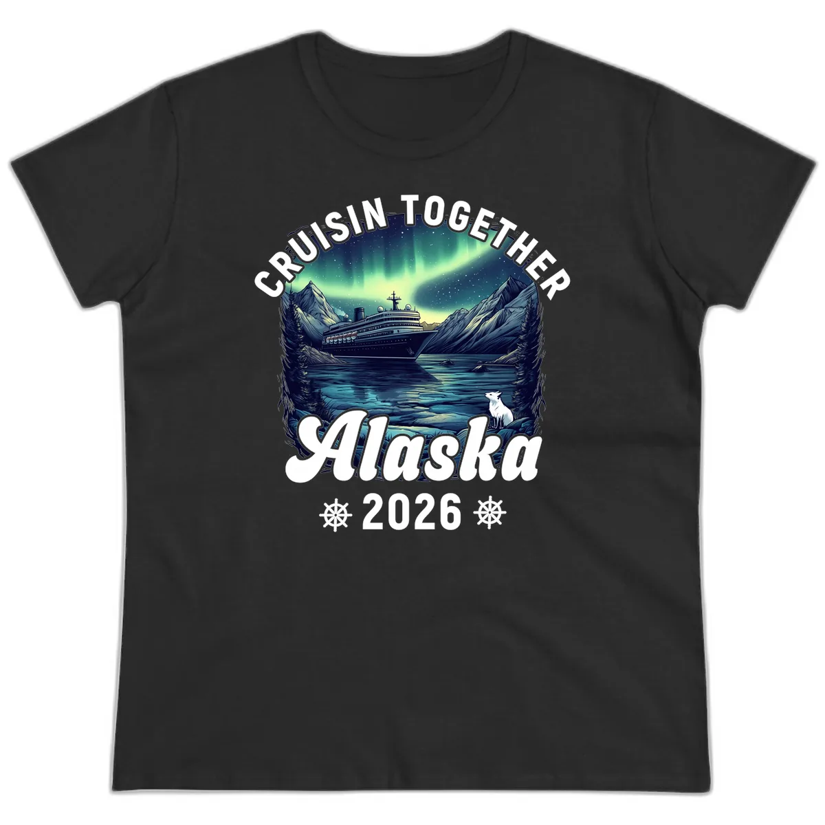 Cruisin Together Alaska 2026 Cruise Ship Ladies Tee in Black