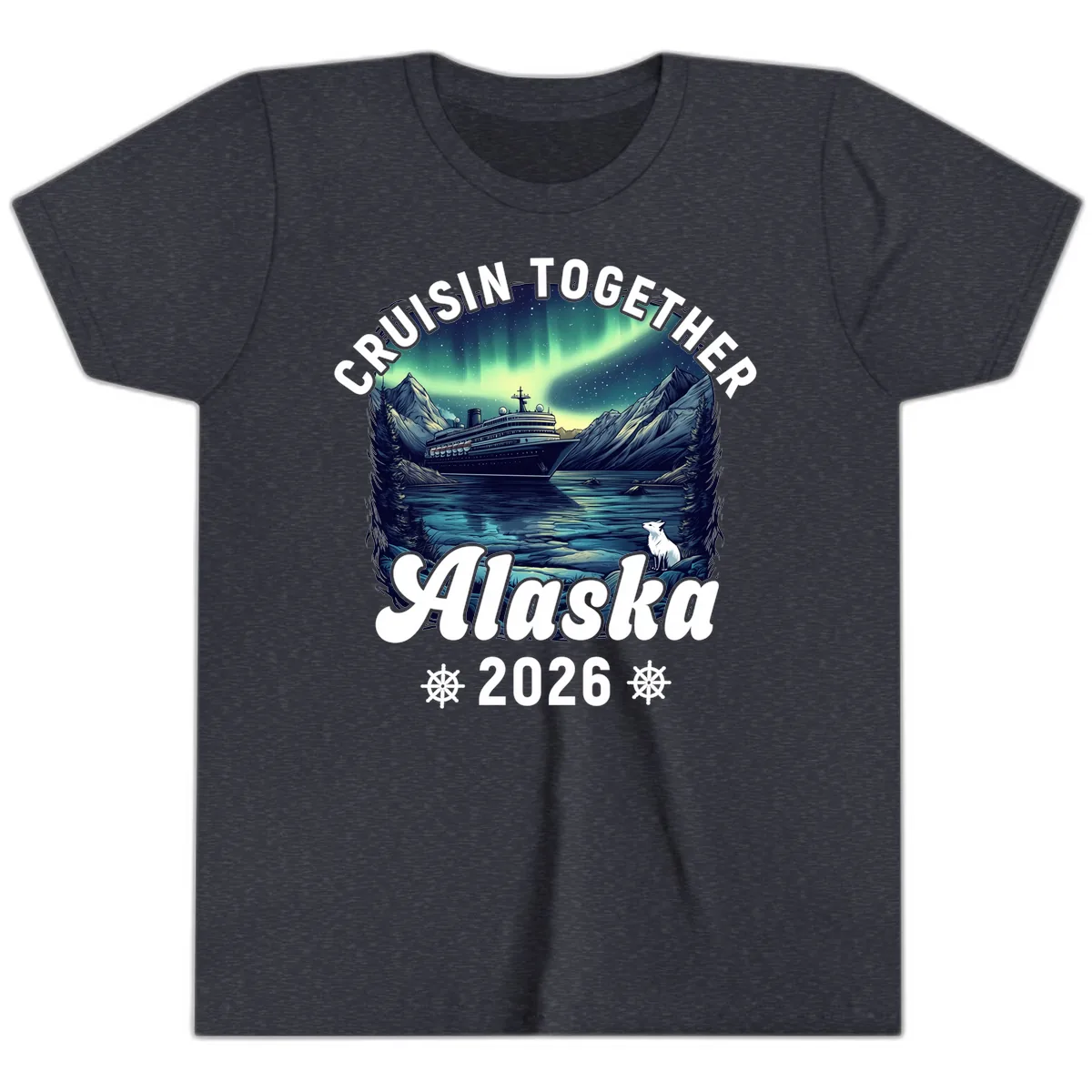 Cruisin Together Alaska 2026 Cruise Ship Youth T-Shirt in Heather Navy