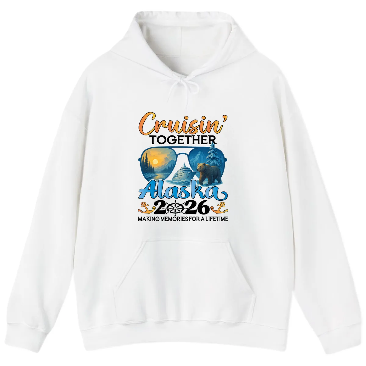 Alaskan Cruise Together 2026 Sunglasses Bear Hoodie in White