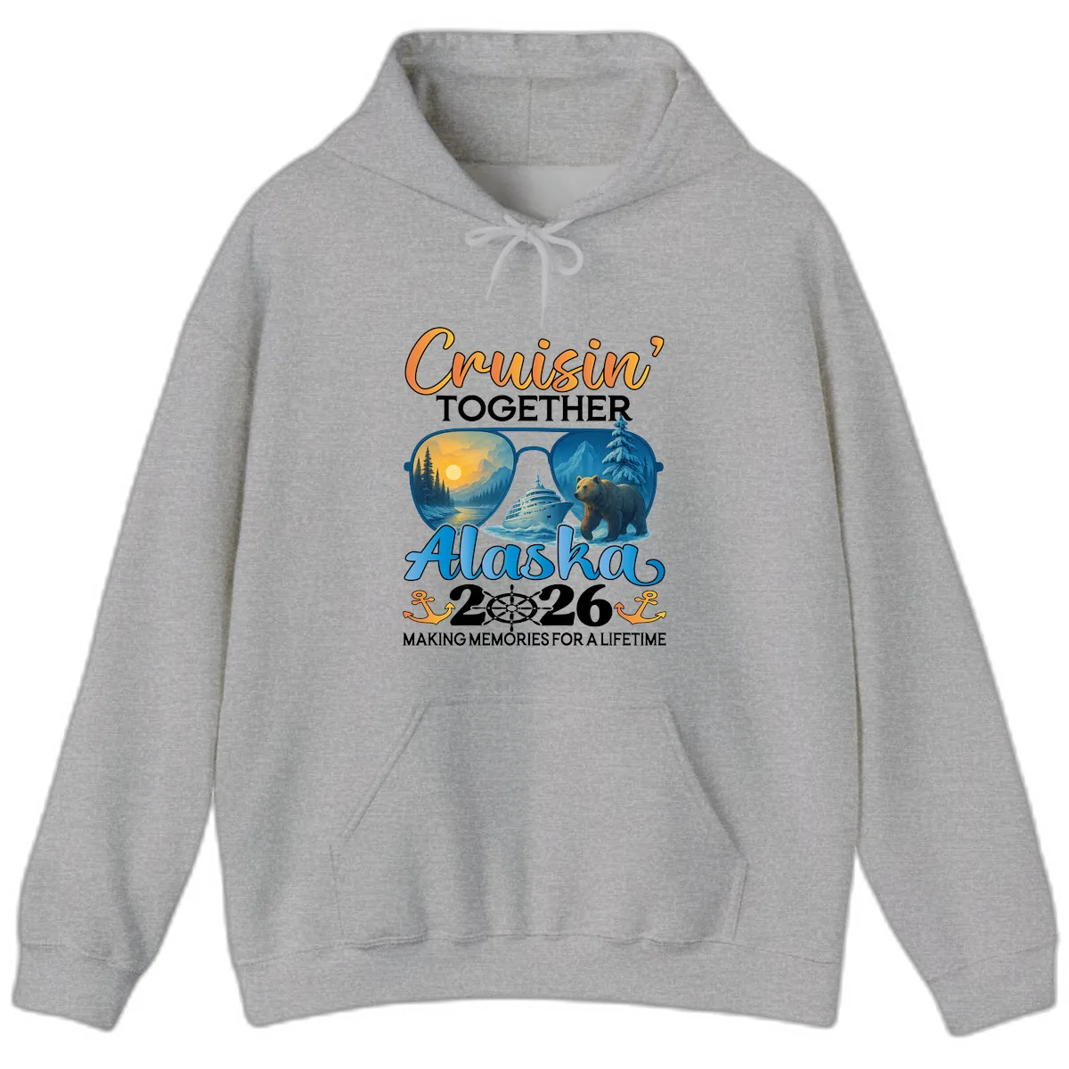 Alaskan Cruise Together 2026 Sunglasses Bear Hoodie in Sport Grey