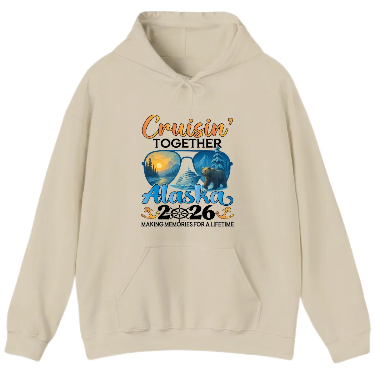 Alaskan Cruise Together 2026 Sunglasses Bear Hoodie in Sand