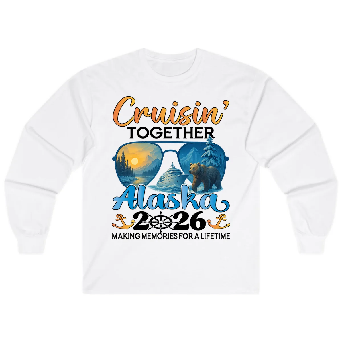 Alaskan Cruise Together 2026 Sunglasses Bear Long Sleeve in White
