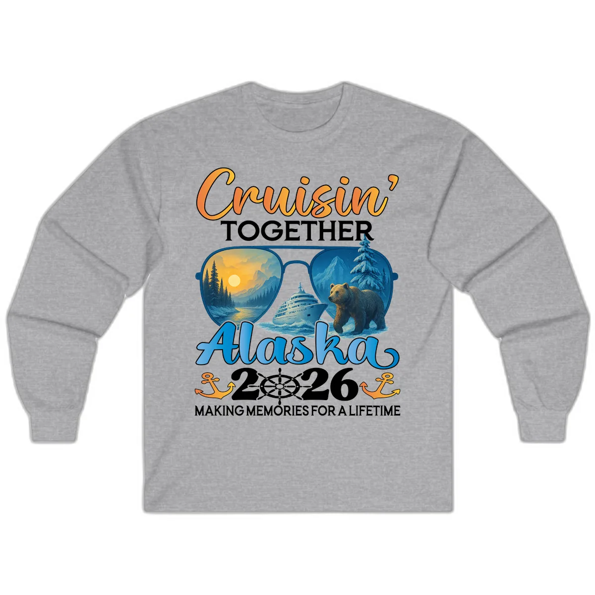 Alaskan Cruise Together 2026 Sunglasses Bear Long Sleeve in Sport Grey