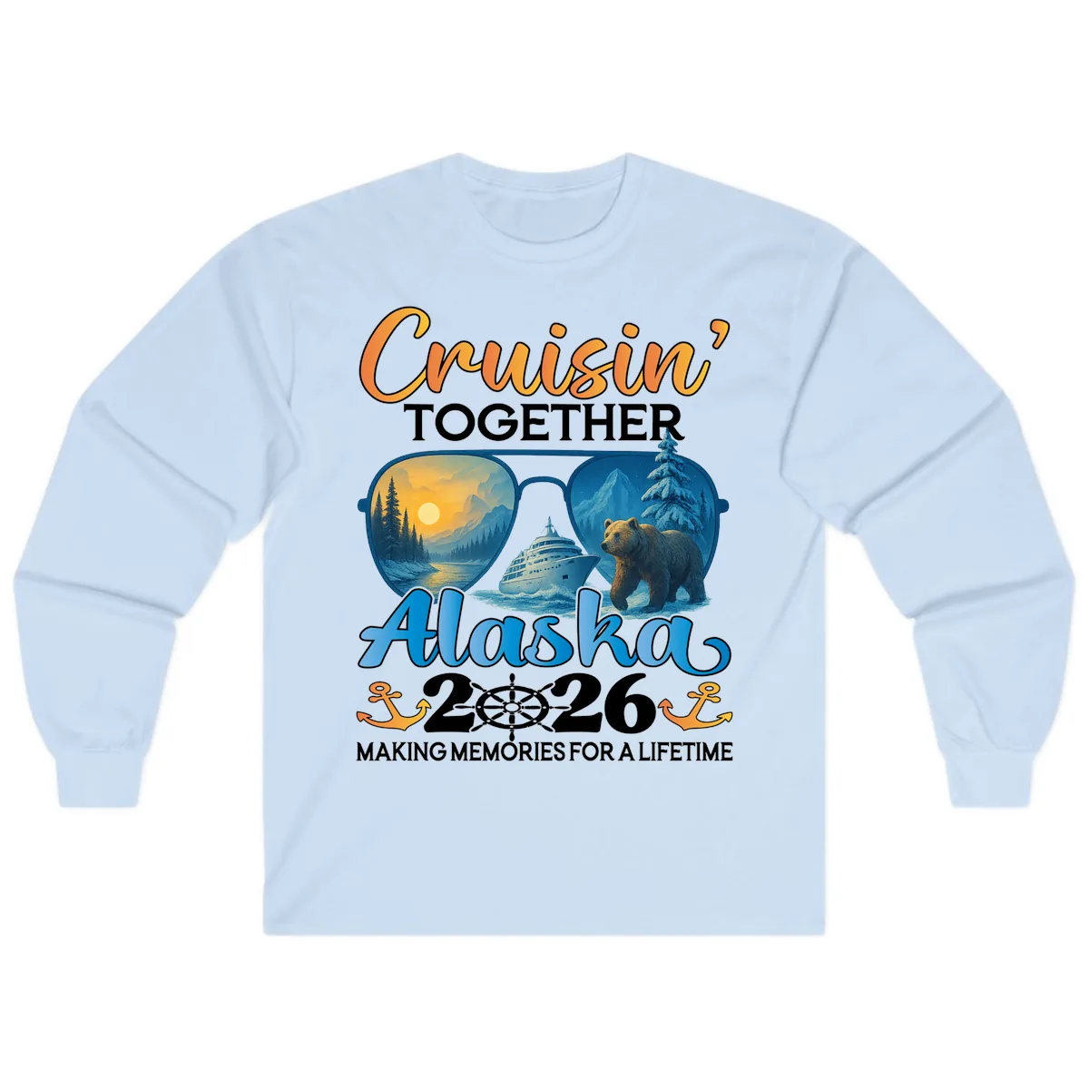 Alaskan Cruise Together 2026 Sunglasses Bear Long Sleeve in Light Blue