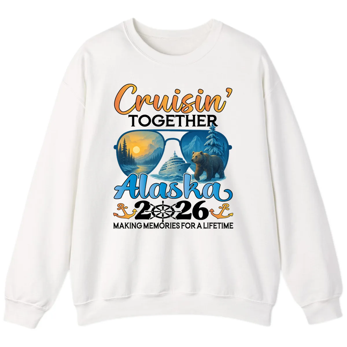 Alaskan Cruise Together 2026 Sunglasses Bear Sweatshirt in White