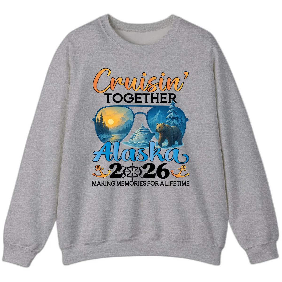 Alaskan Cruise Together 2026 Sunglasses Bear Sweatshirt in Sport Grey