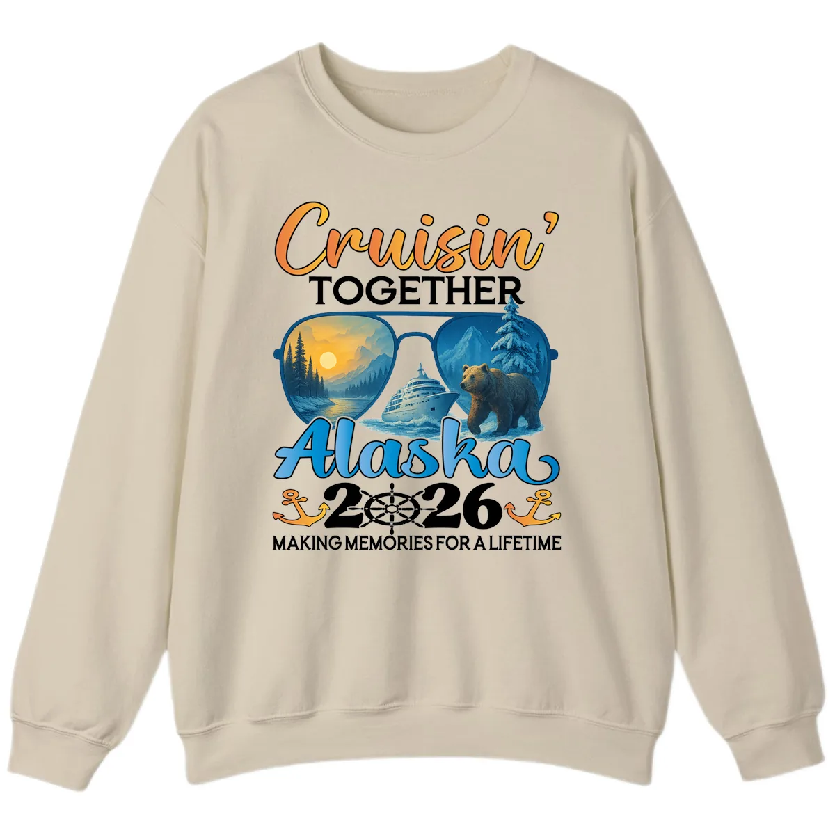 Alaskan Cruise Together 2026 Sunglasses Bear Sweatshirt in Sand