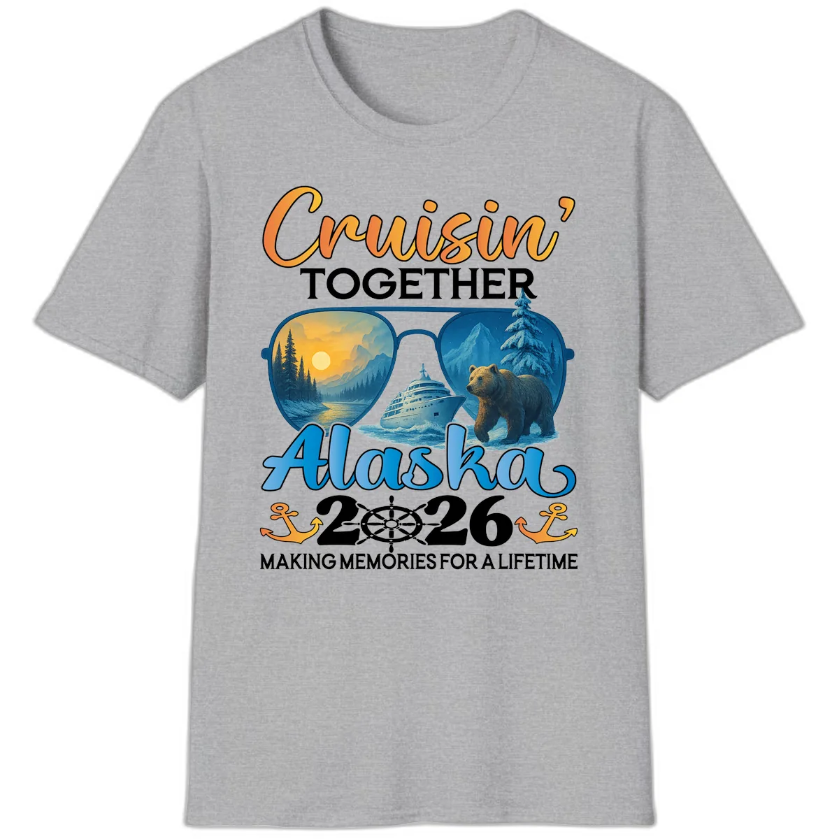 Alaskan Cruise Together 2026 Sunglasses Bear T-Shirt in Sport Grey