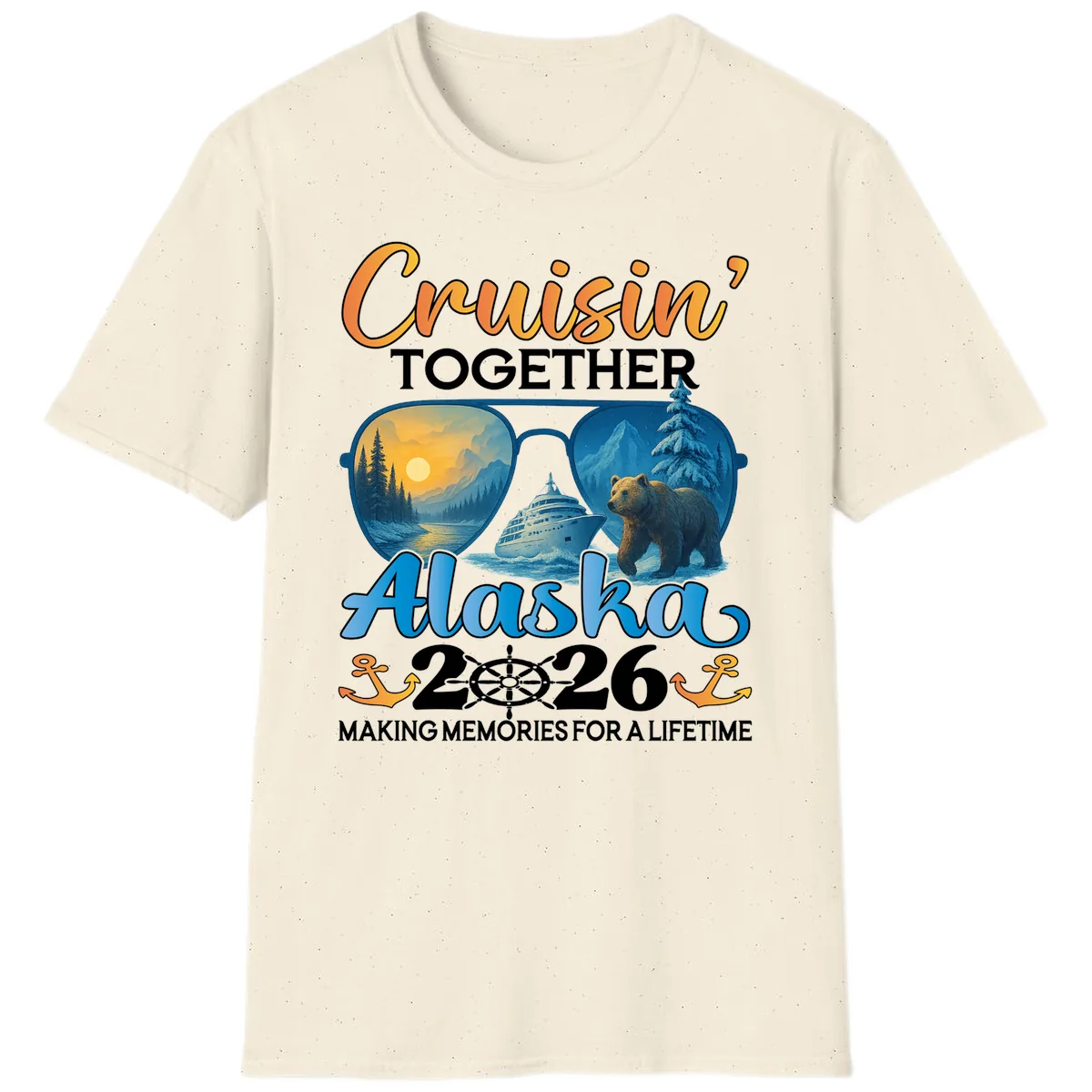 Alaskan Cruise Together 2026 Sunglasses Bear T-Shirt in Natural