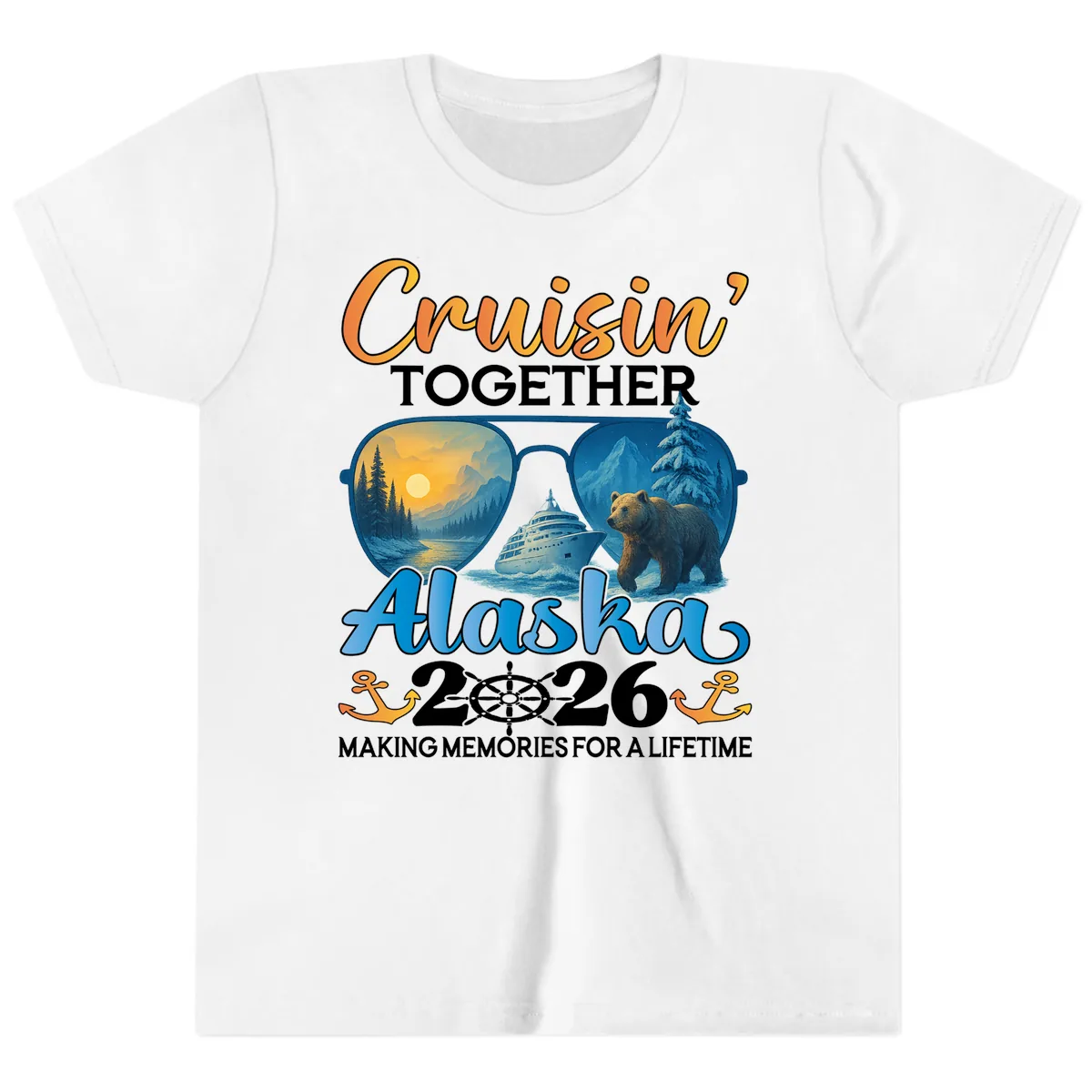 Alaskan Cruise Together 2026 Sunglasses Bear Youth T-Shirt in White