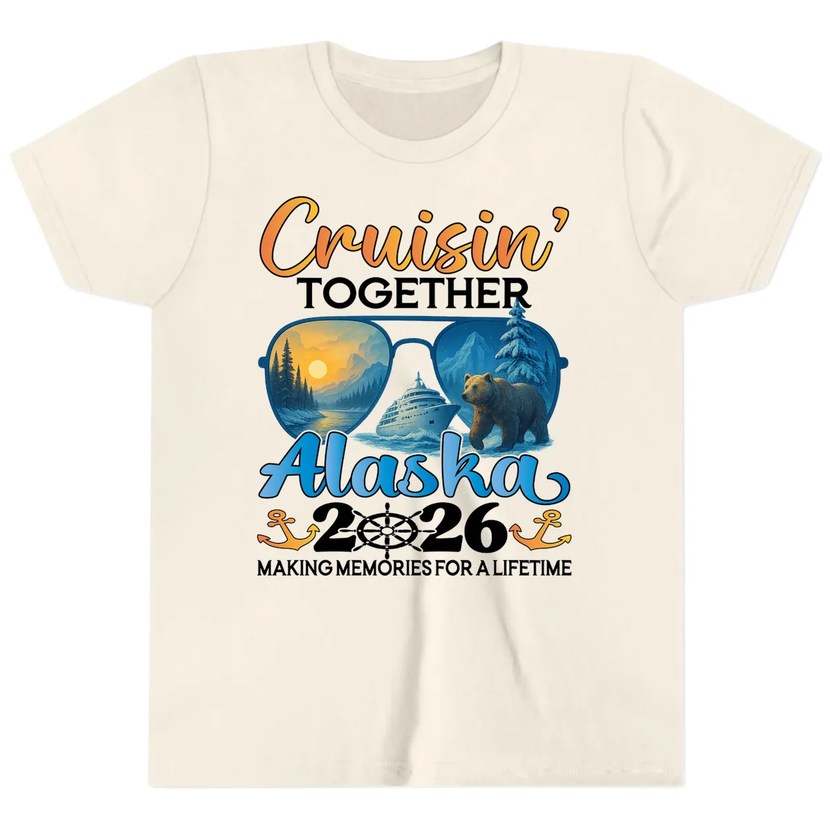 Alaskan Cruise Together 2026 Sunglasses Bear Youth T-Shirt in Natural