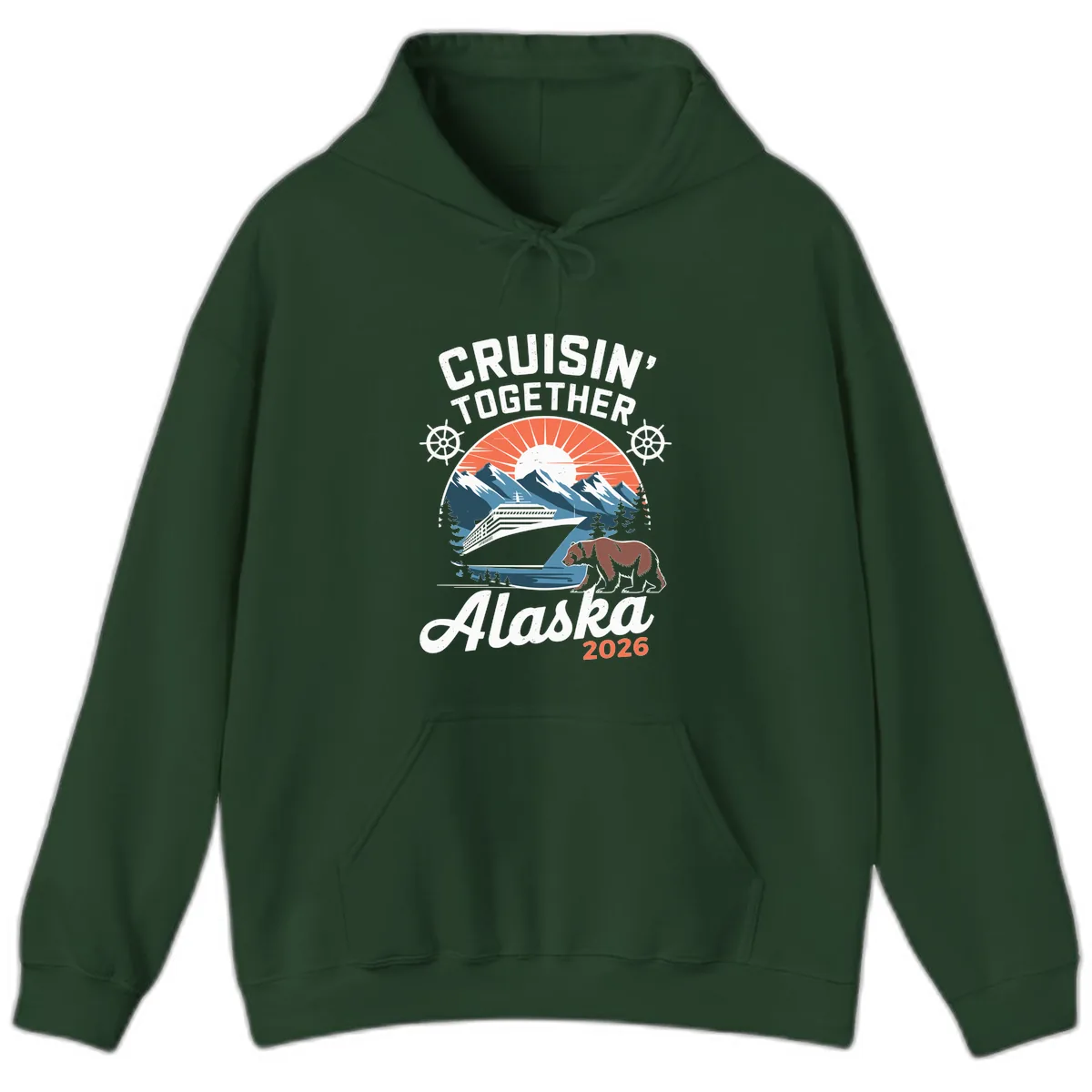 Alaskan Cruise Together Bear Mountains 2026 Hoodie in Forest Green