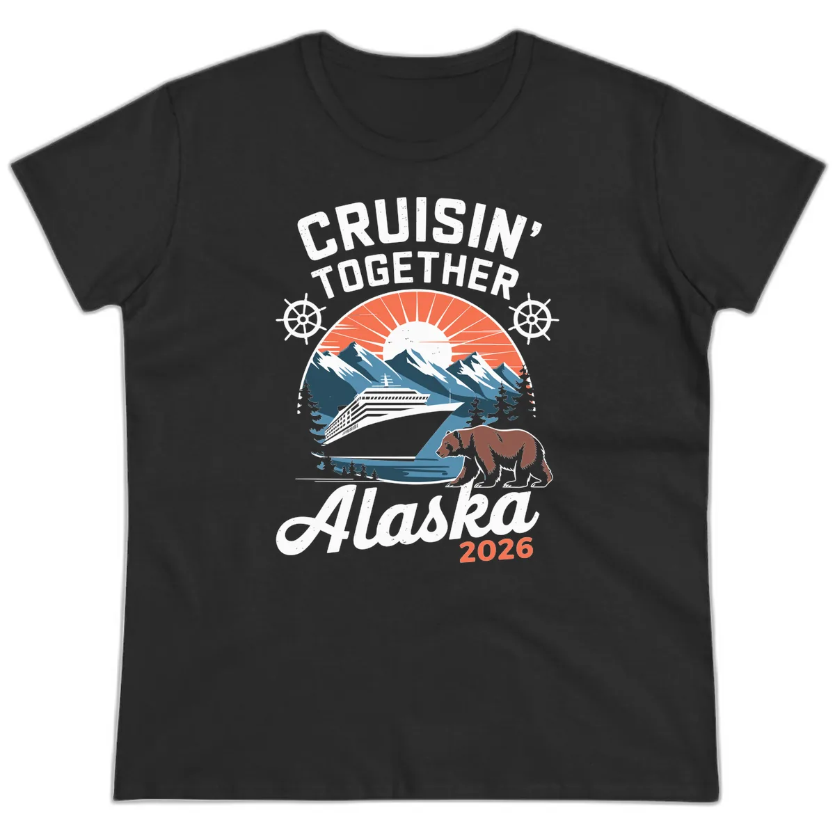 Alaskan Cruise Together Bear Mountains 2026 Ladies Tee in Black