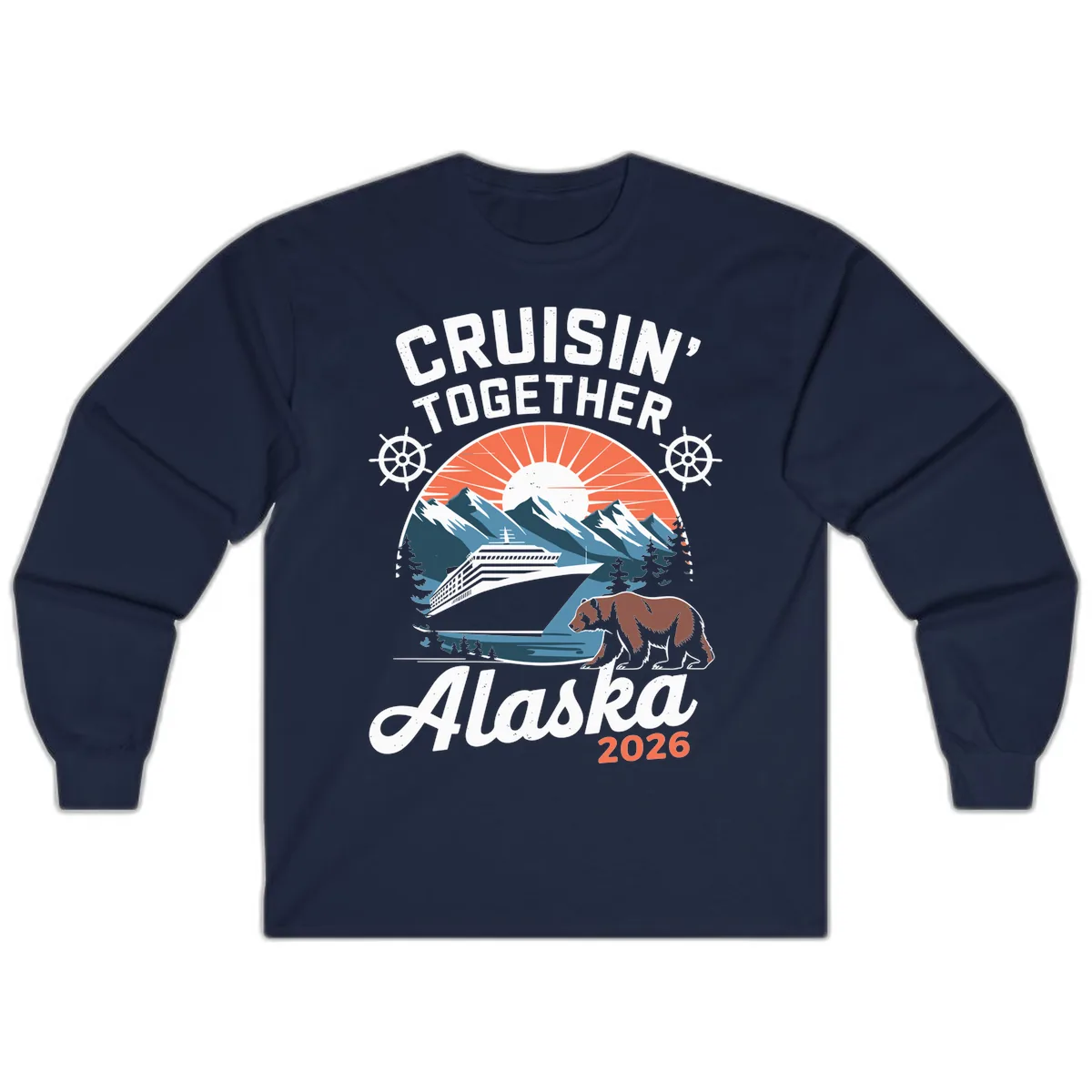 Alaskan Cruise Together Bear Mountains 2026 Long Sleeve in Navy