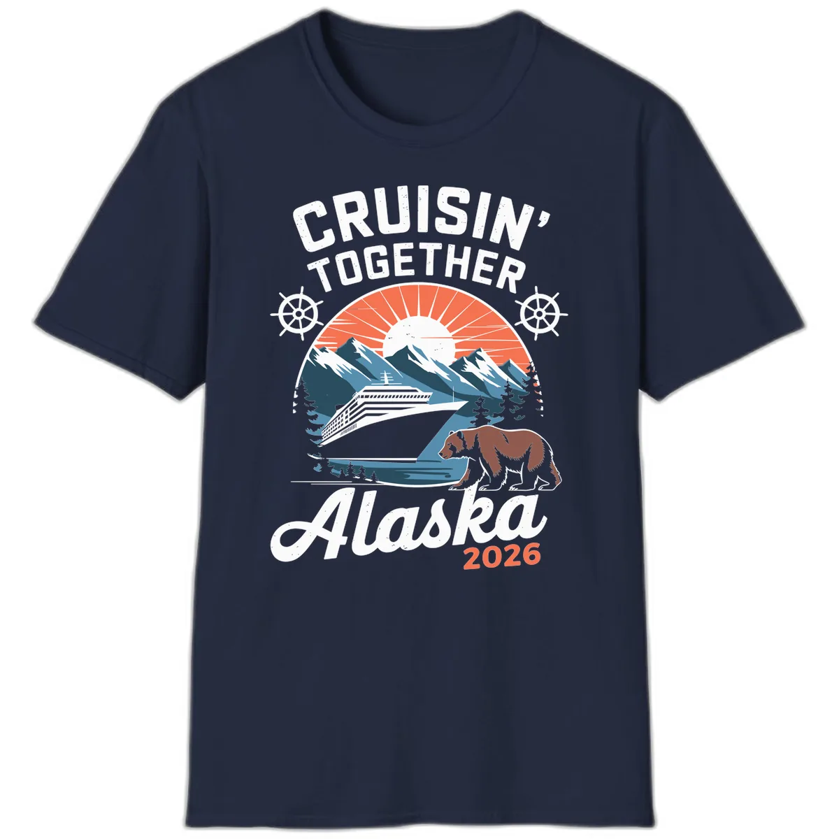 Alaskan Cruise Together Bear Mountains 2026 T-Shirt in Navy