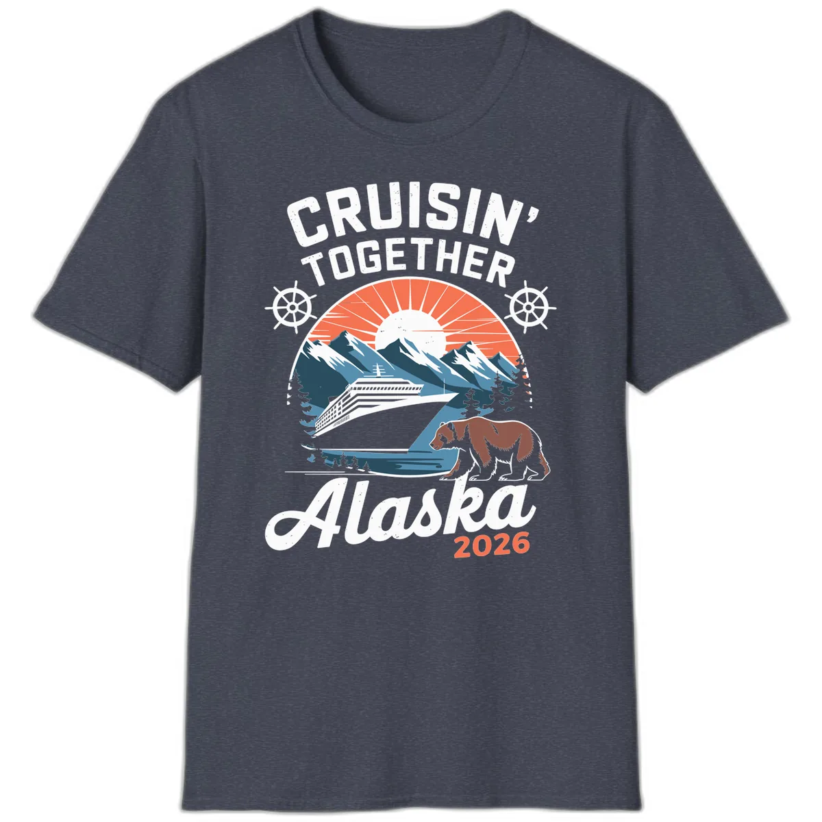 Alaskan Cruise Together Bear Mountains 2026 T-Shirt in Heather Navy